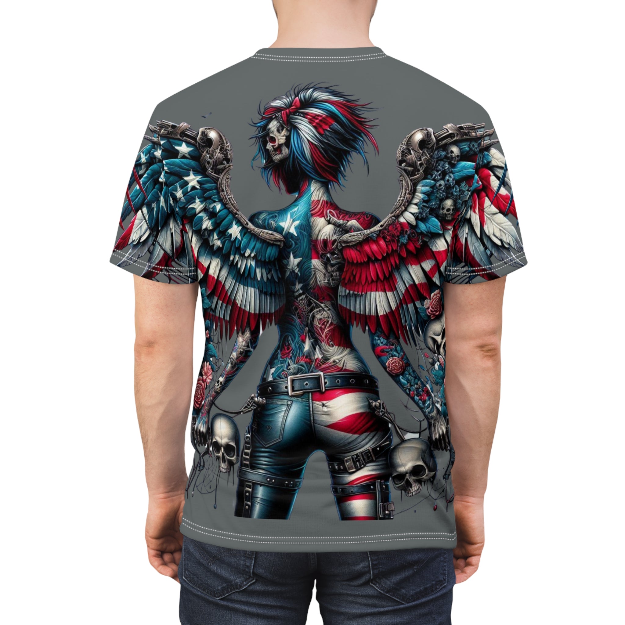 Rebel Wings Unisex Graphic Tee - Edgy Americana Design with Skull & Rose Motif
