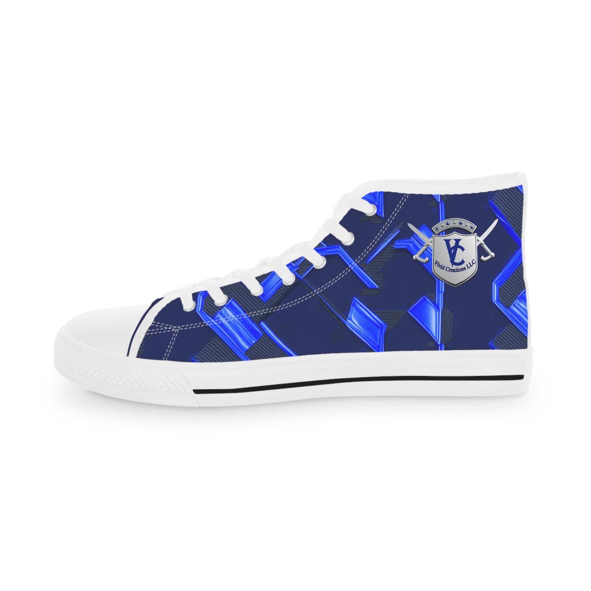 Stylish Men's High Top Sneakers with Blue Geometric Design