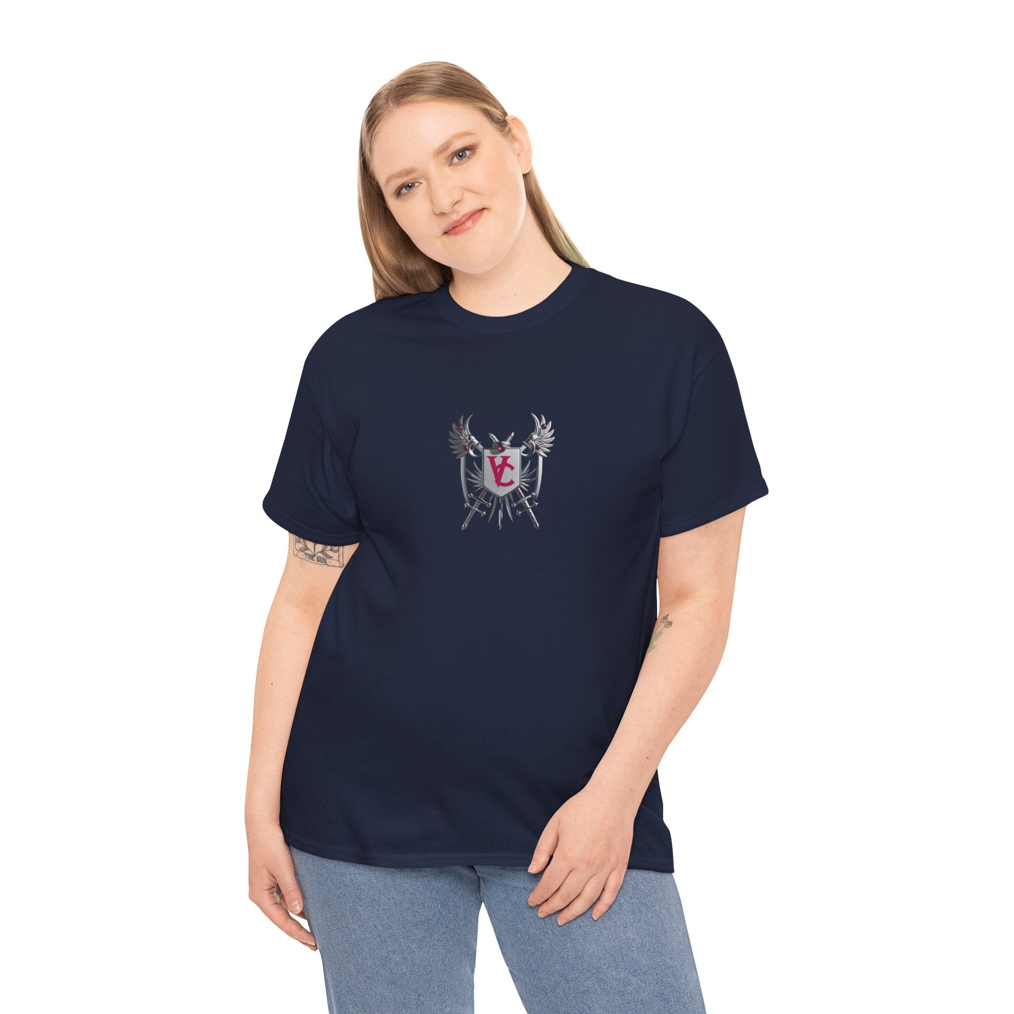 Unisex Heavy Cotton Tee with Shield Design - Bold Streetwear Style