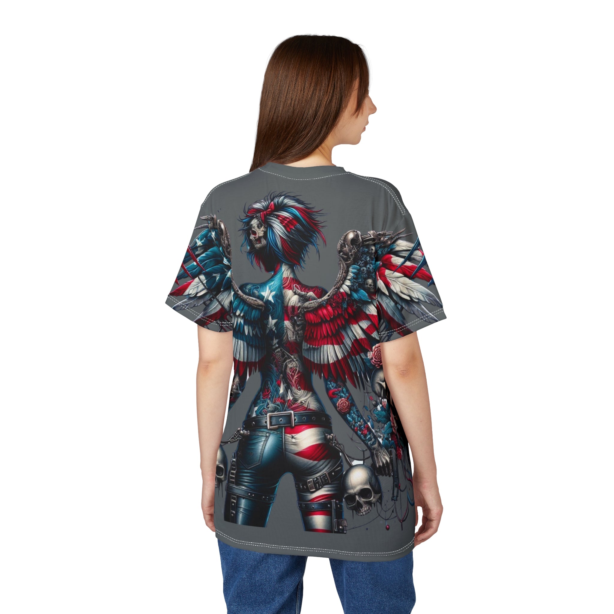 Rebel Wings Unisex Graphic Tee - Edgy Americana Design with Skull & Rose Motif