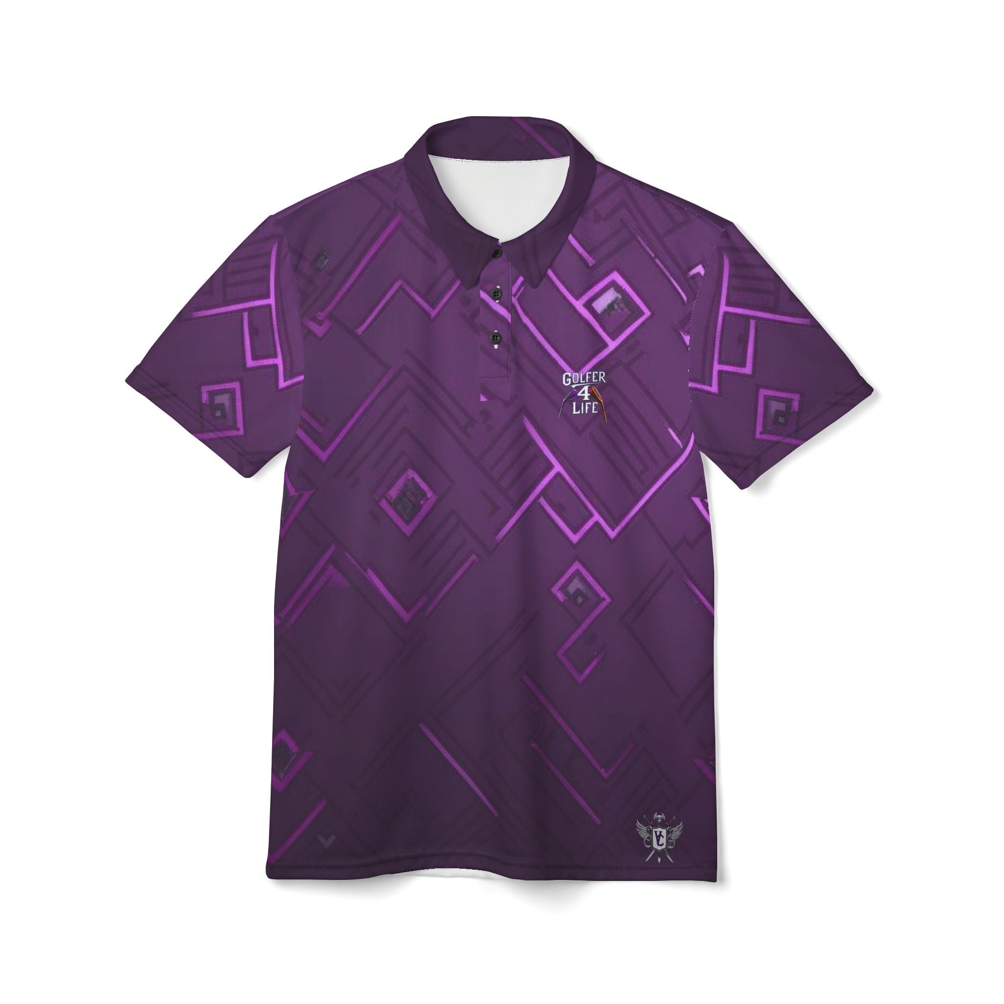 Modern Purple Geometric Unisex Polo Shirt - Stylish Casual Wear