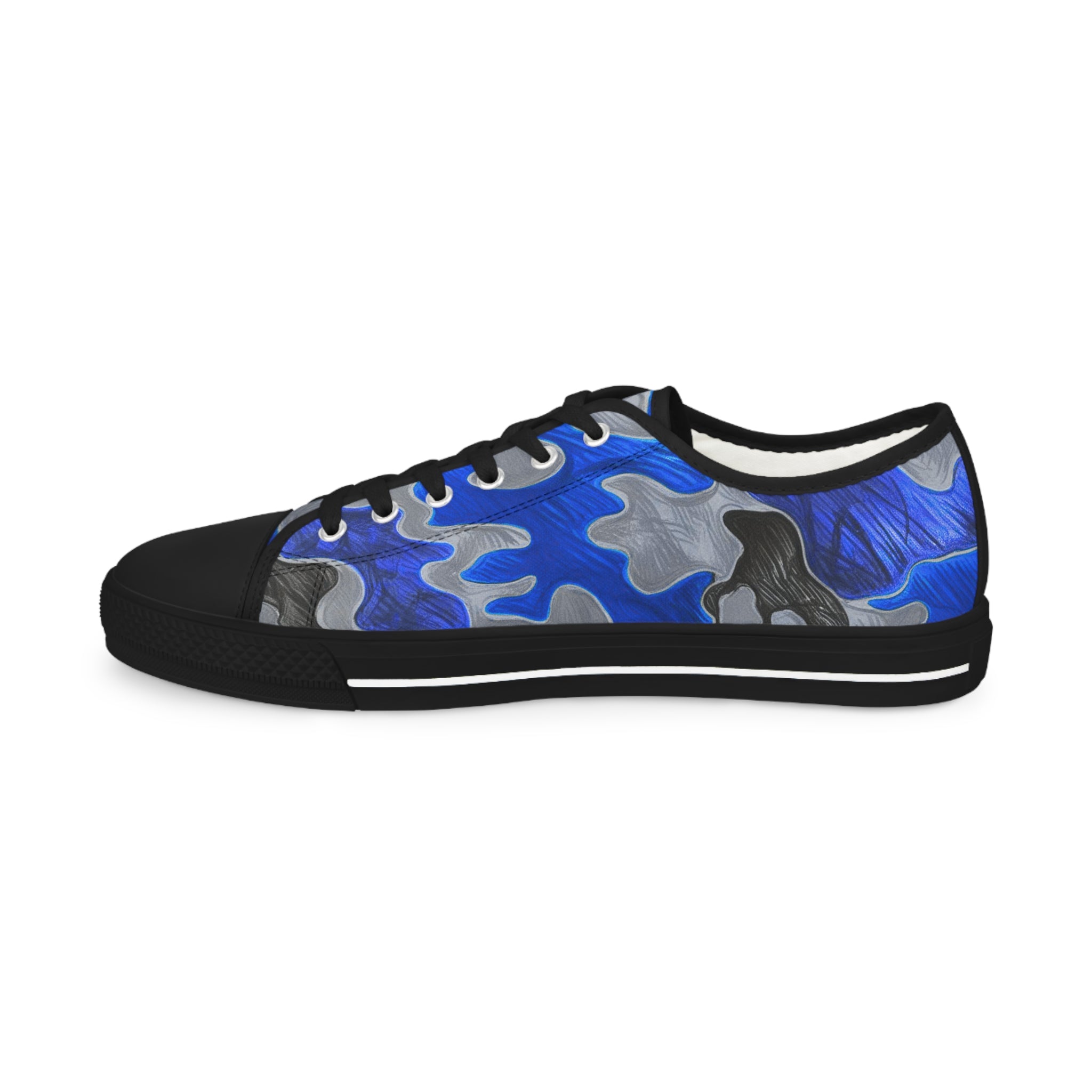 Stylish Men's Low Top Sneakers - Blue Camouflage Design