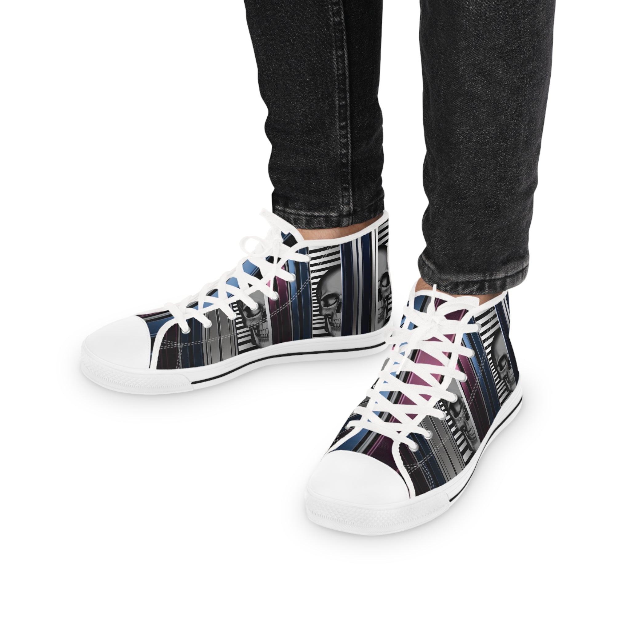 Men's High-Top Sneakers, Vivid Creations Designer Shoes Graphic Skull Design