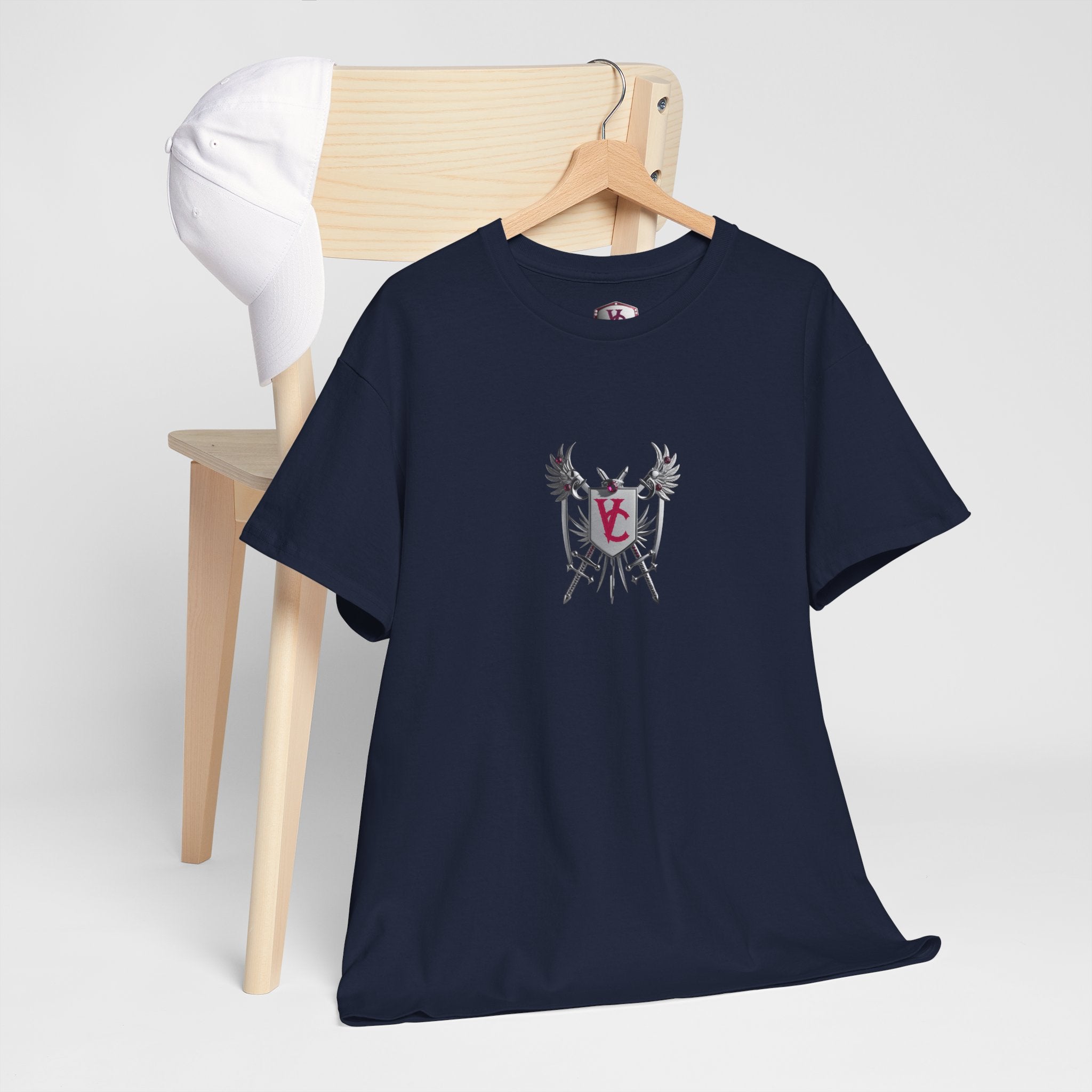 Unisex Heavy Cotton Tee with Shield Design - Bold Streetwear Style