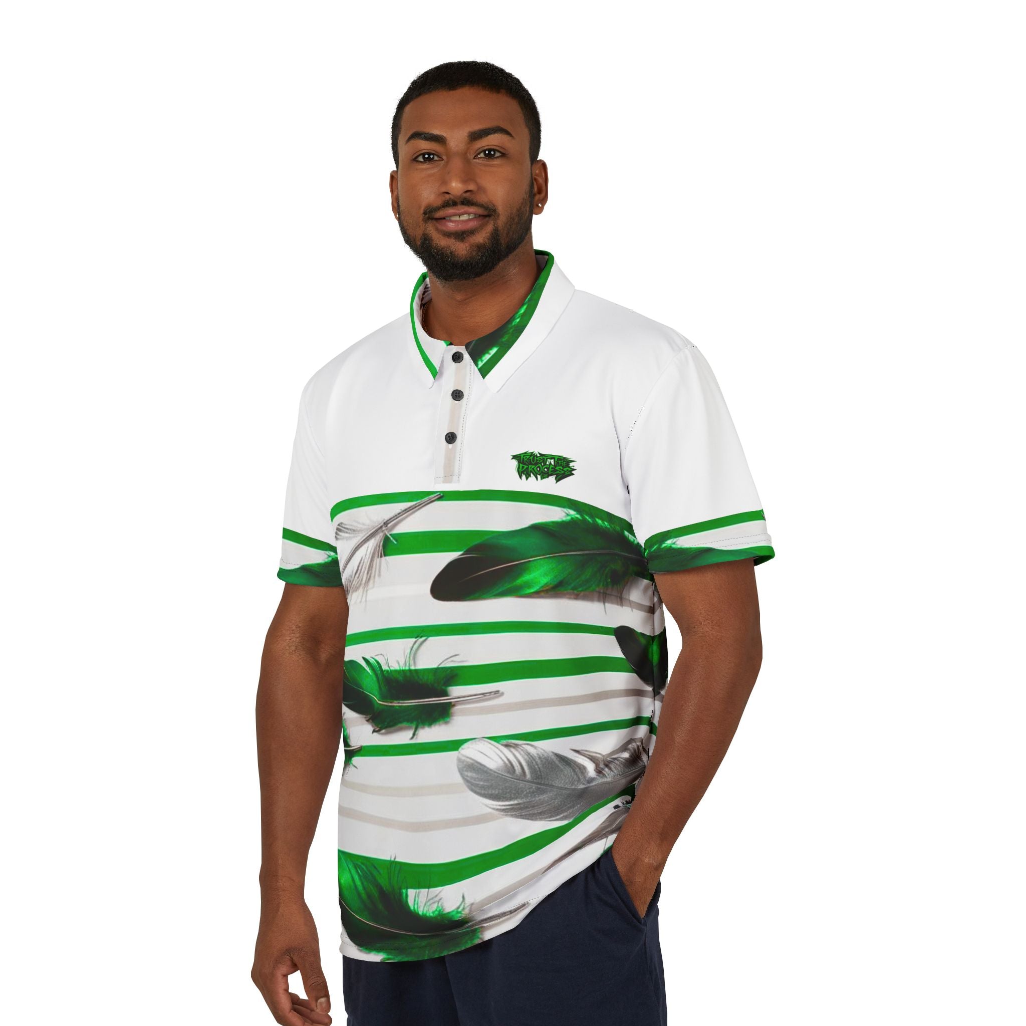 Vibrant Feather Print Unisex Polo Shirt - Stylish Summer Apparel