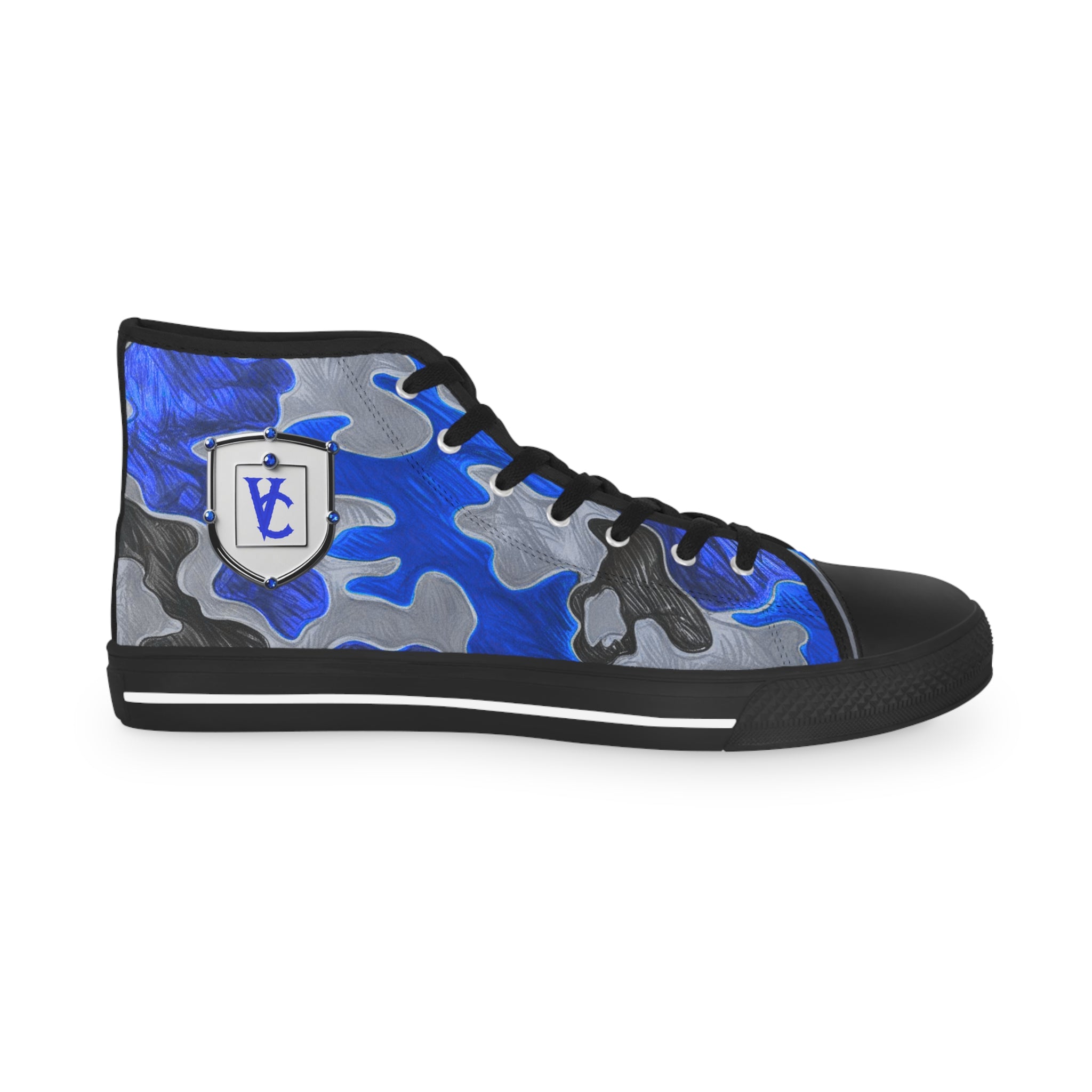 Men's High Top Sneakers - Bold Blue Camo Design for Stylish Comfort