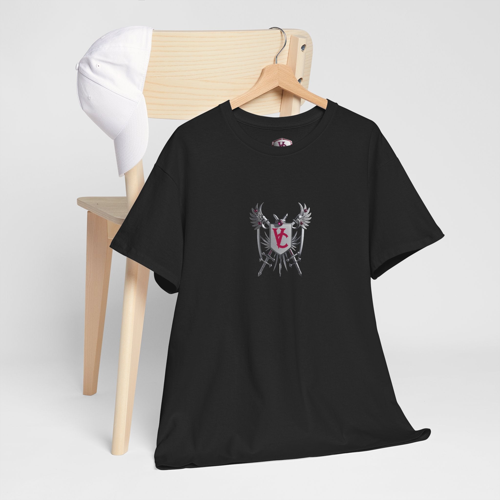 Unisex Heavy Cotton Tee with Shield Design - Bold Streetwear Style