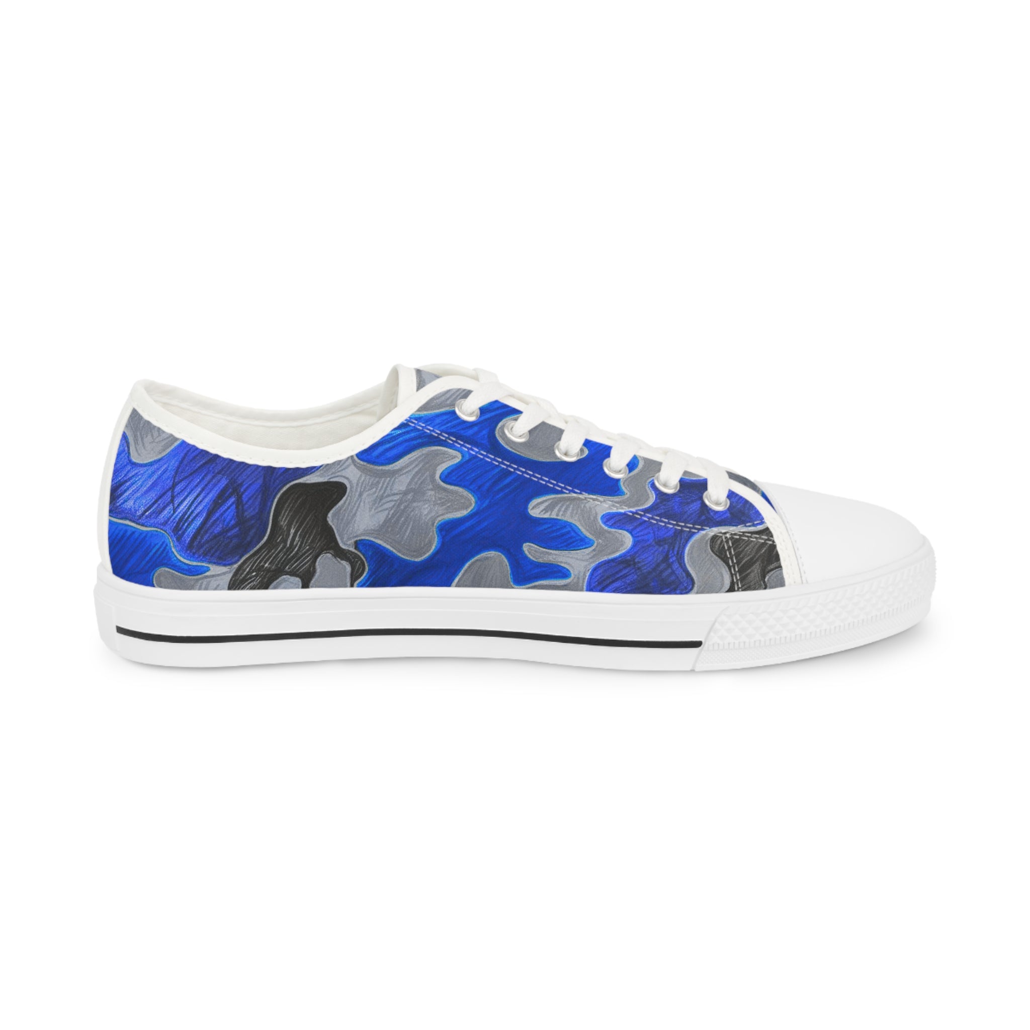 Stylish Men's Low Top Sneakers - Blue Camouflage Design