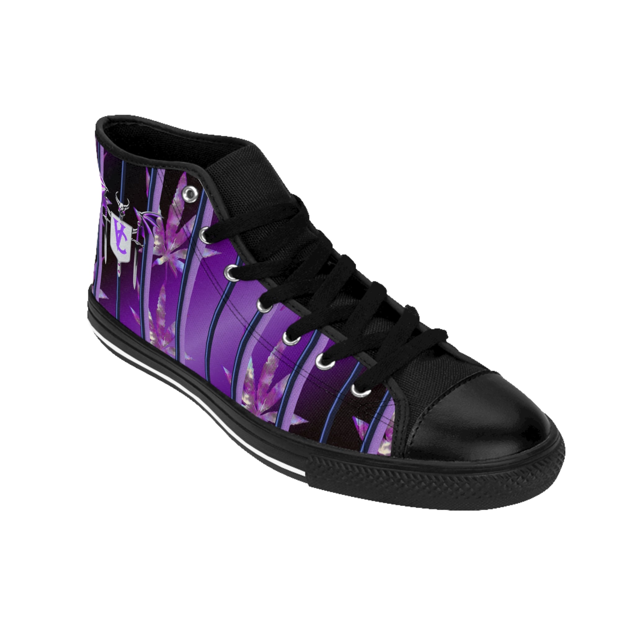 Stylish Women's High-Top Sneakers - Purple Floral Design
