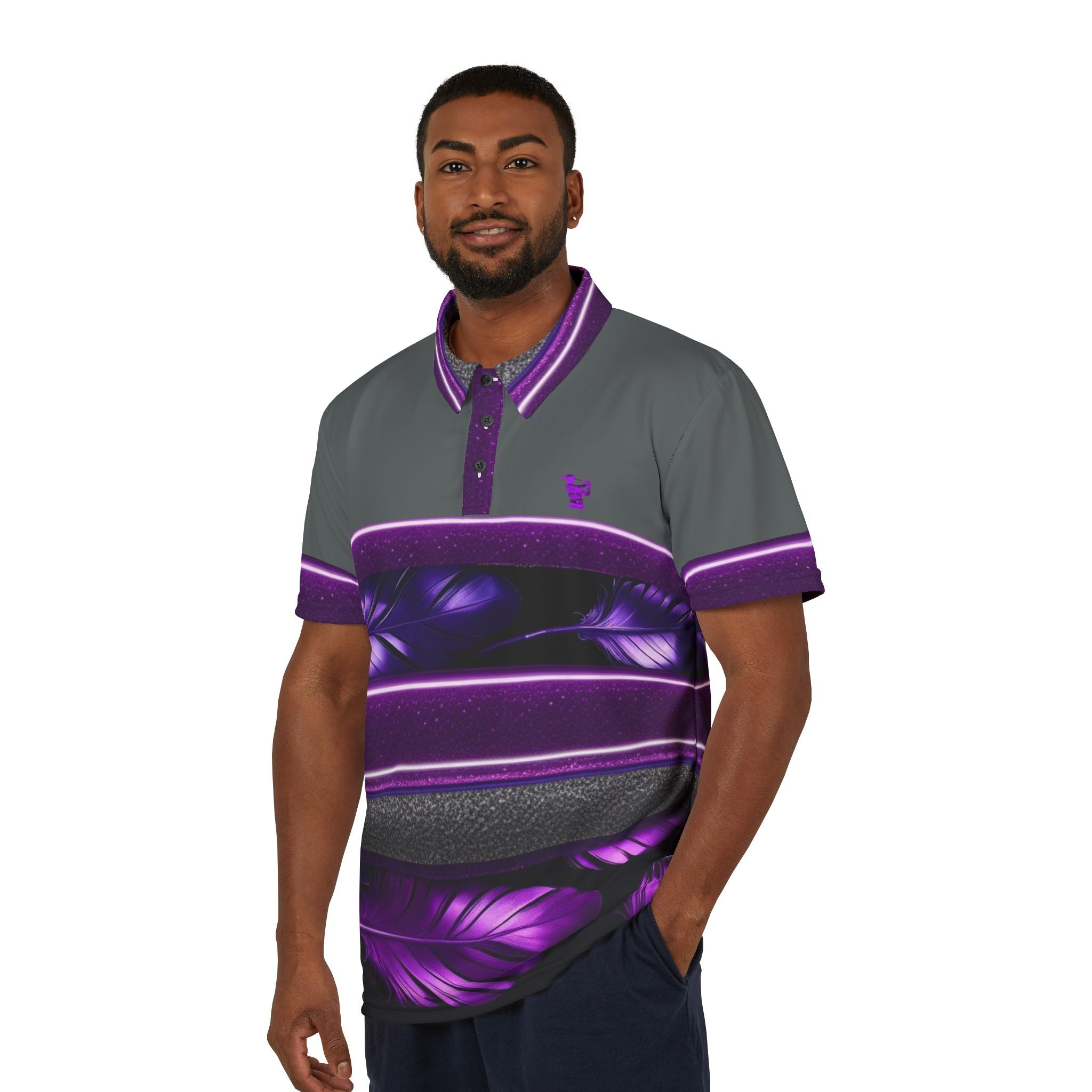 Stylish Purple Feather Unisex Polo Shirt - Trendy Casual Wear