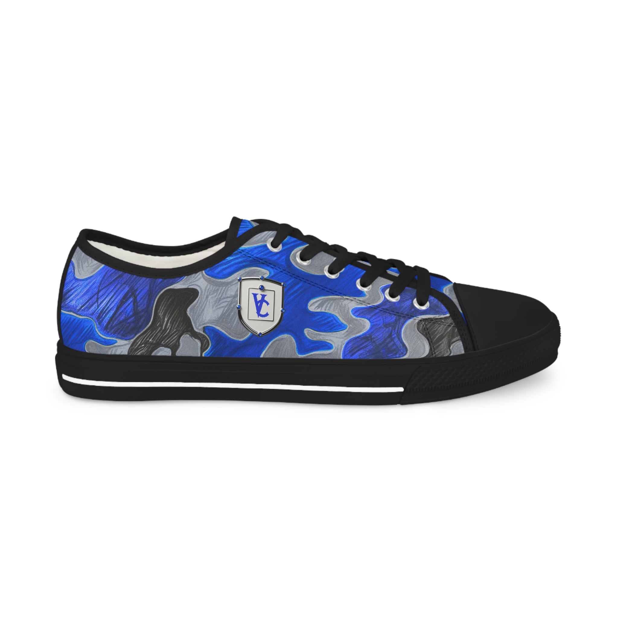 Stylish Men's Low Top Sneakers - Blue Camouflage Design