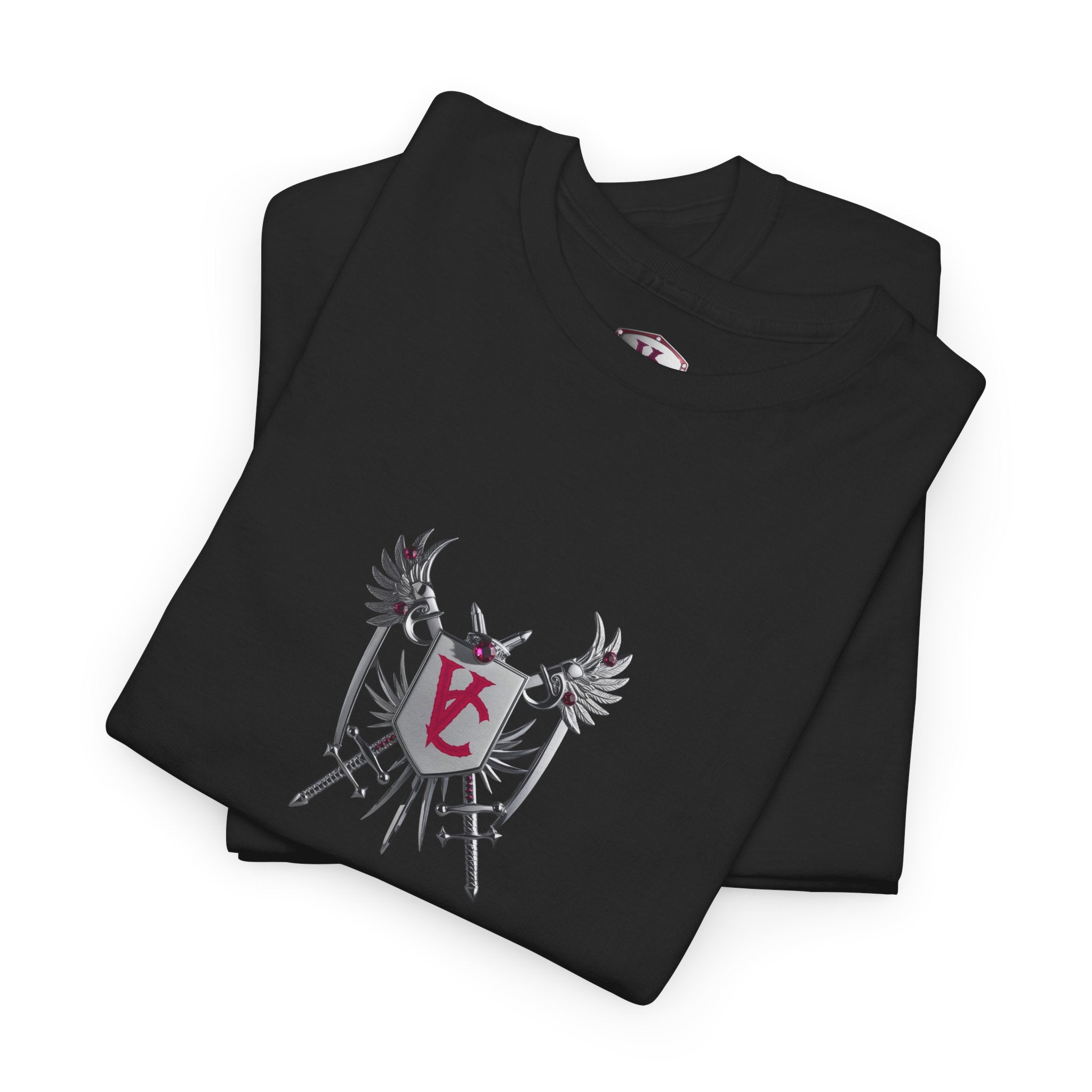 Unisex Heavy Cotton Tee with Shield Design - Bold Streetwear Style