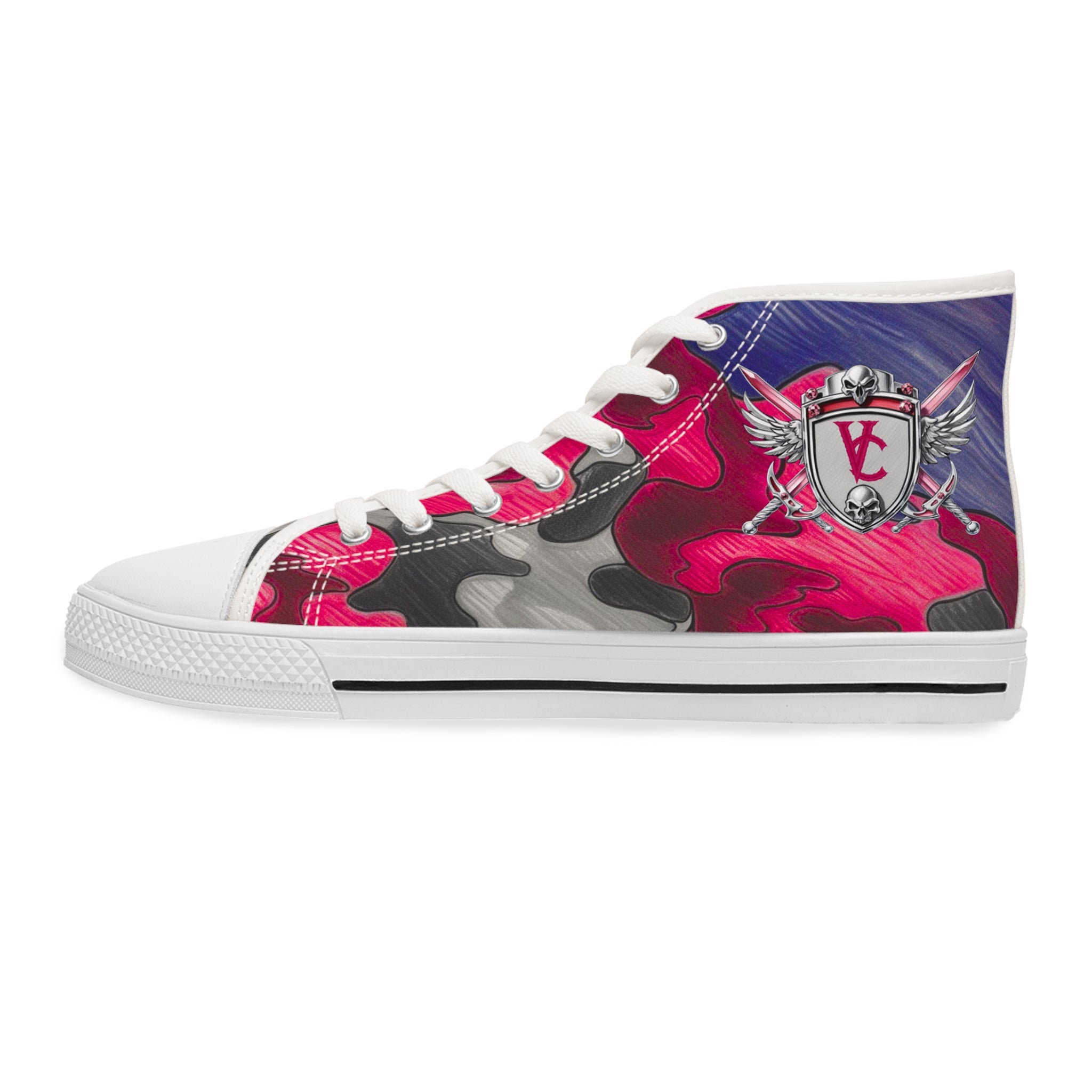 Trendy Women's High Top Sneakers - Colorful Camo Design