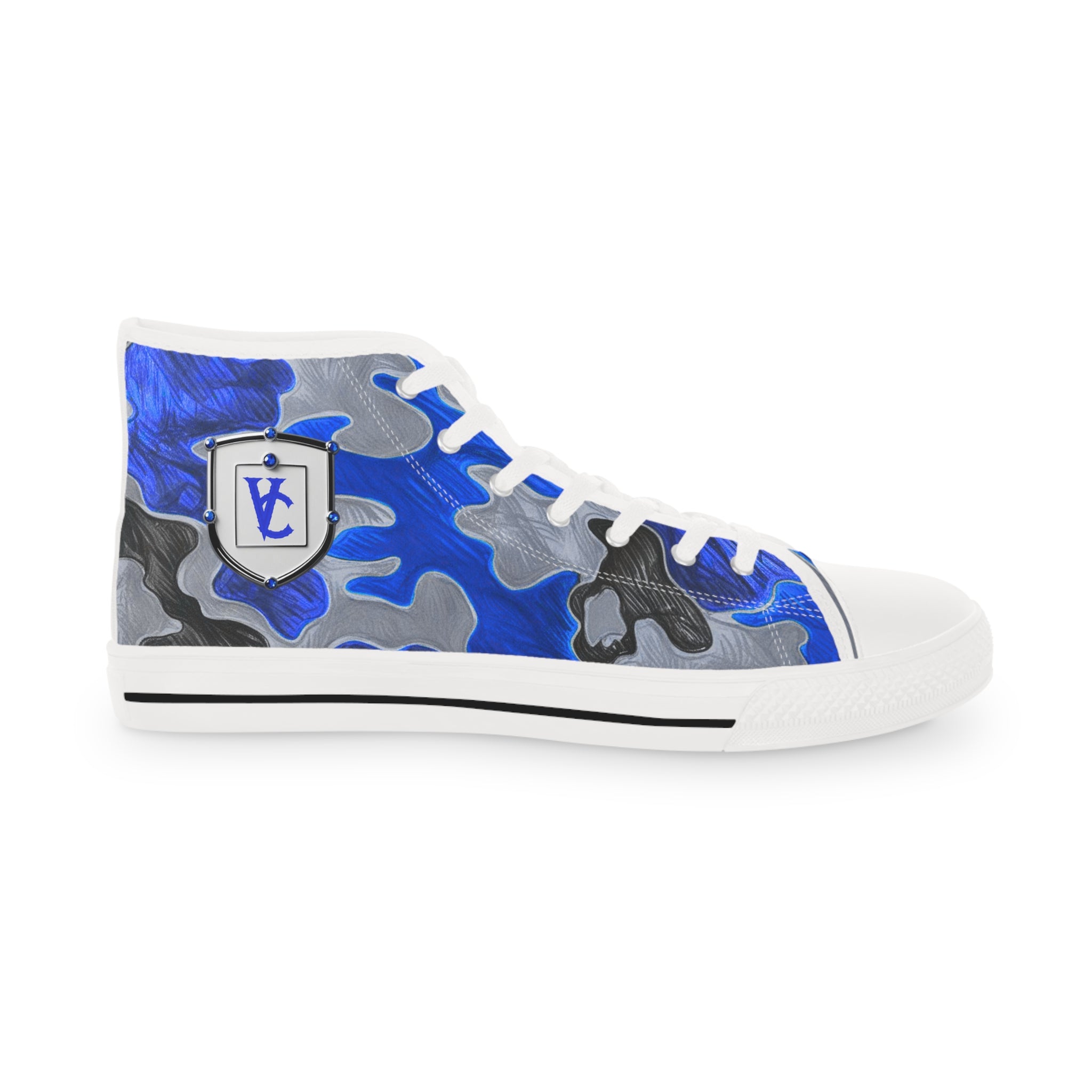 Men's High Top Sneakers - Bold Blue Camo Design for Stylish Comfort