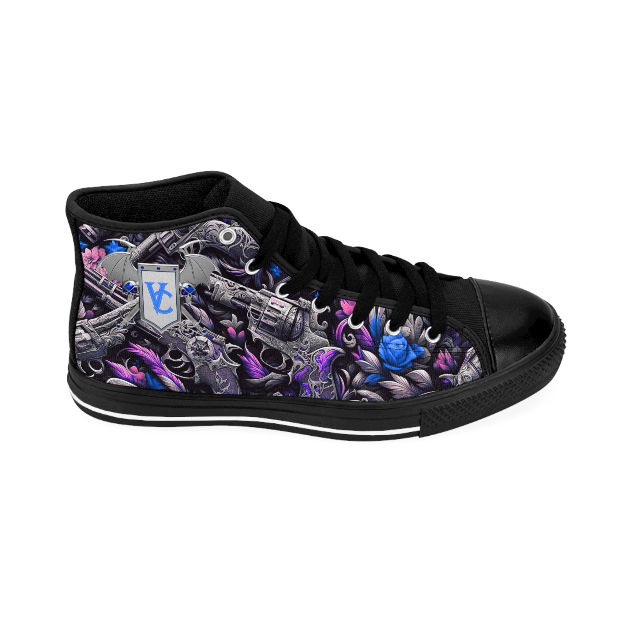 Women's Classic Sneakers - Floral Skull Design for Bold Style