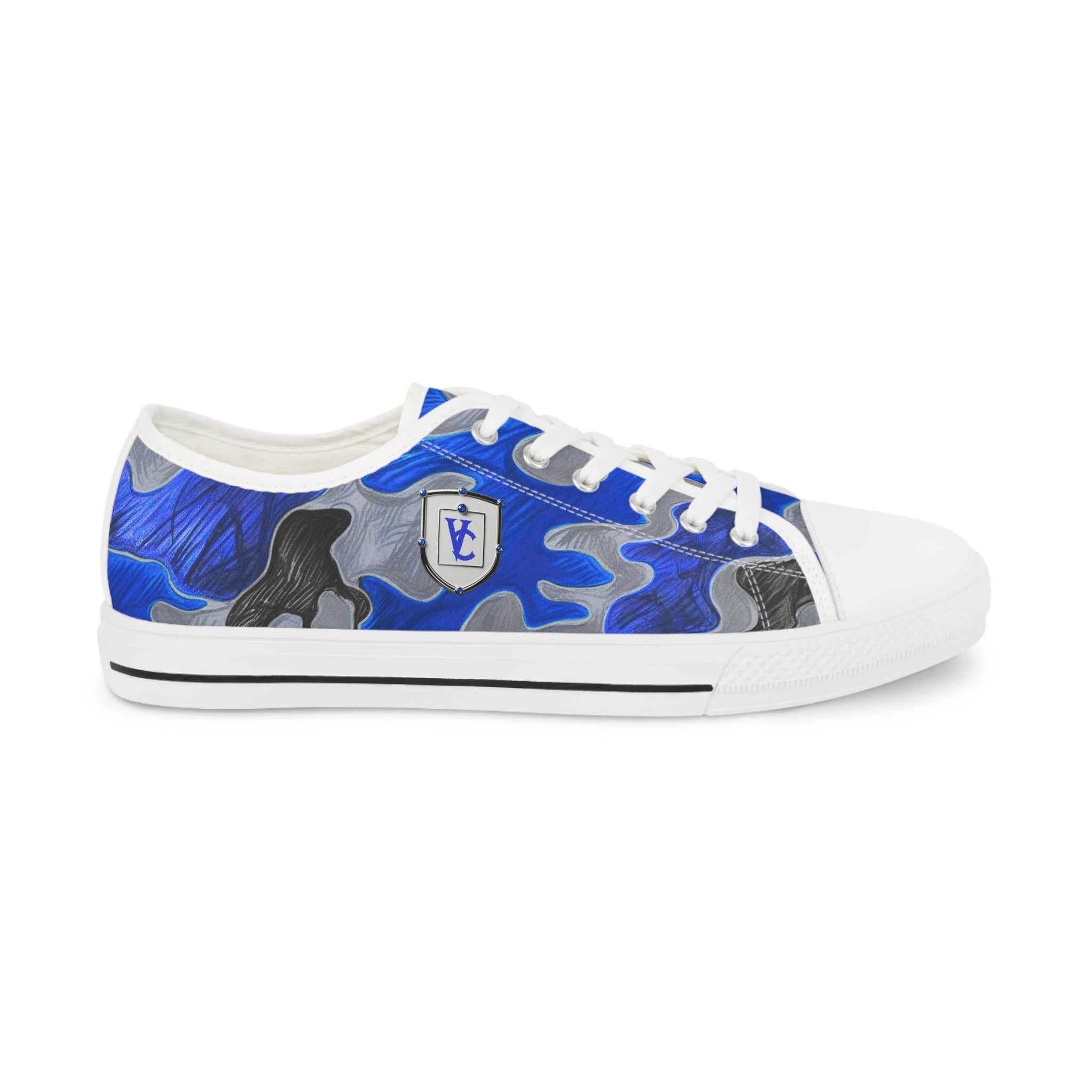 Stylish Men's Low Top Sneakers - Blue Camouflage Design