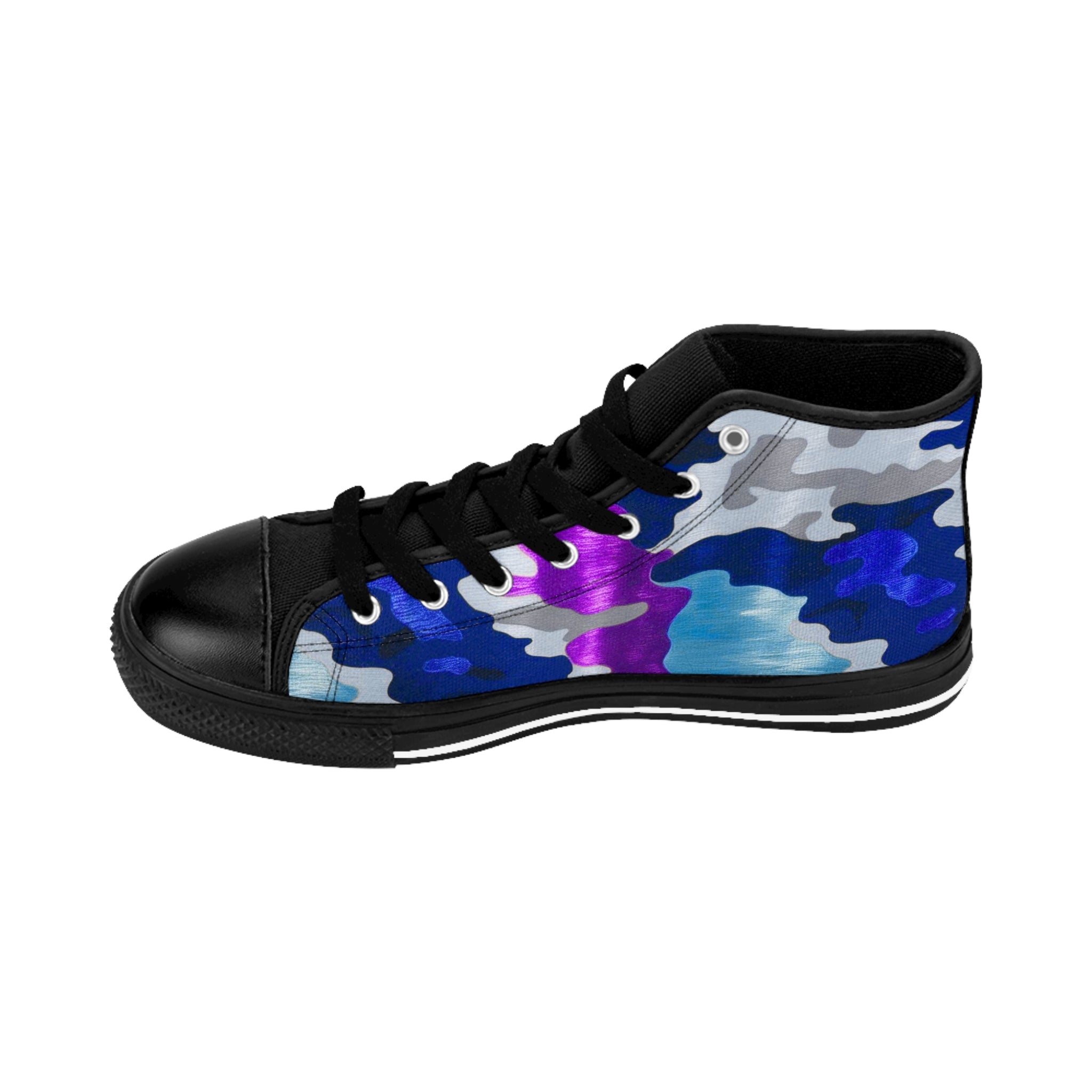 Women's Classic Sneakers - Colorful Camo High-Top Shoes with Unique Emblem