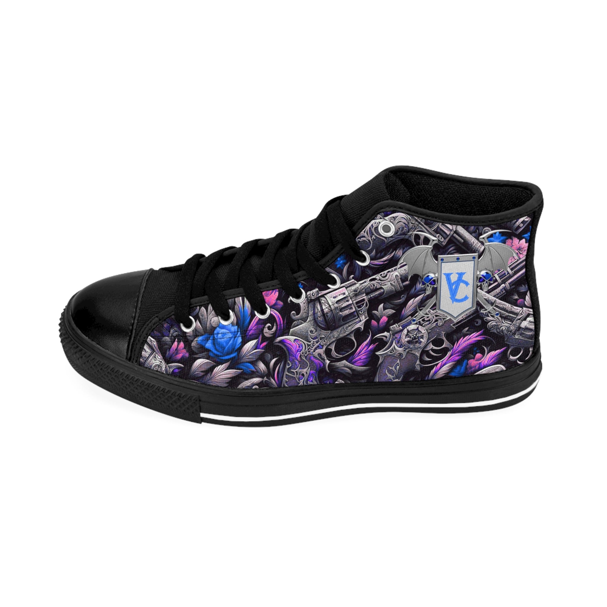 Women's Classic Sneakers - Floral Skull Design for Bold Style