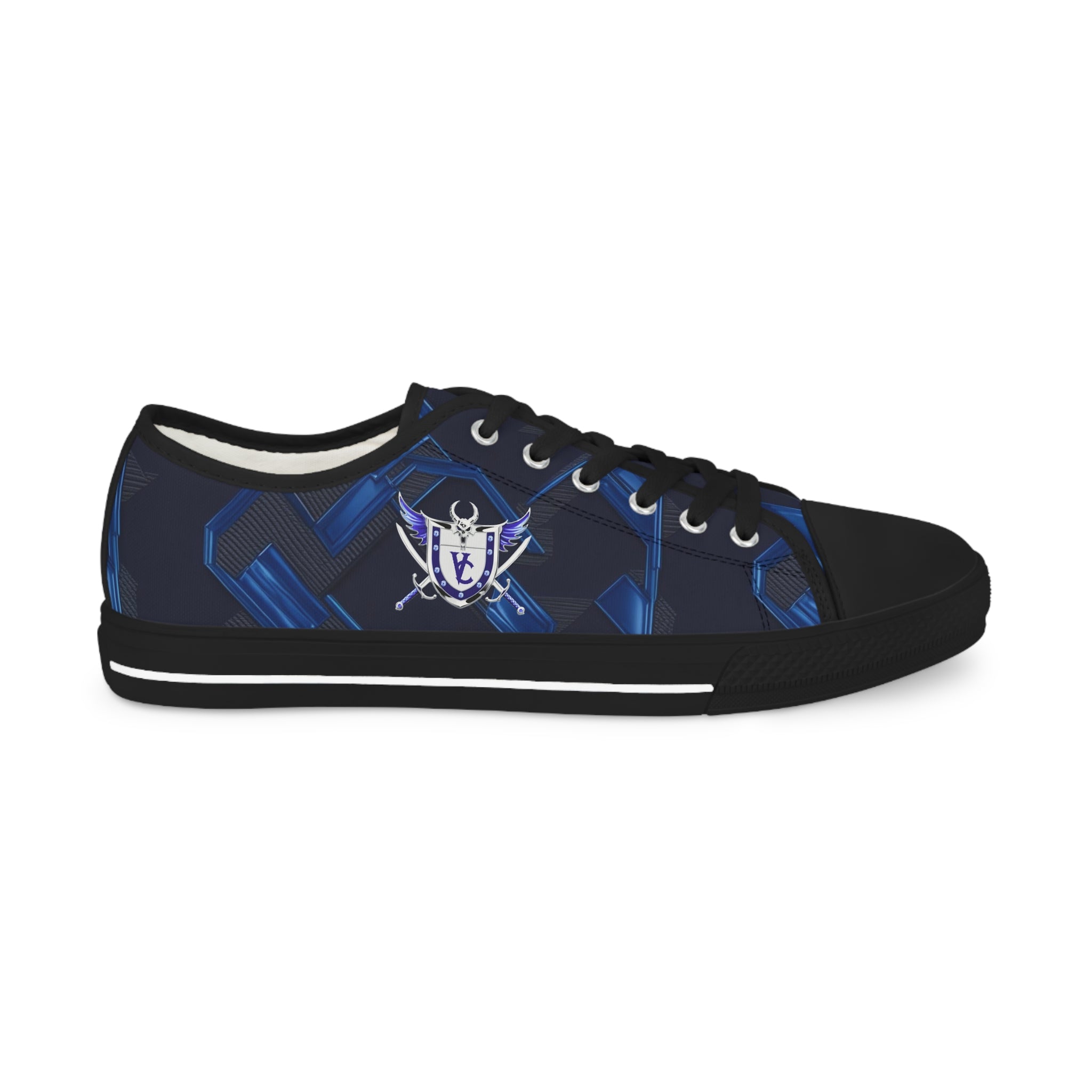 Stylish Men's Low Top Sneakers - Navy Blue with Skull Design