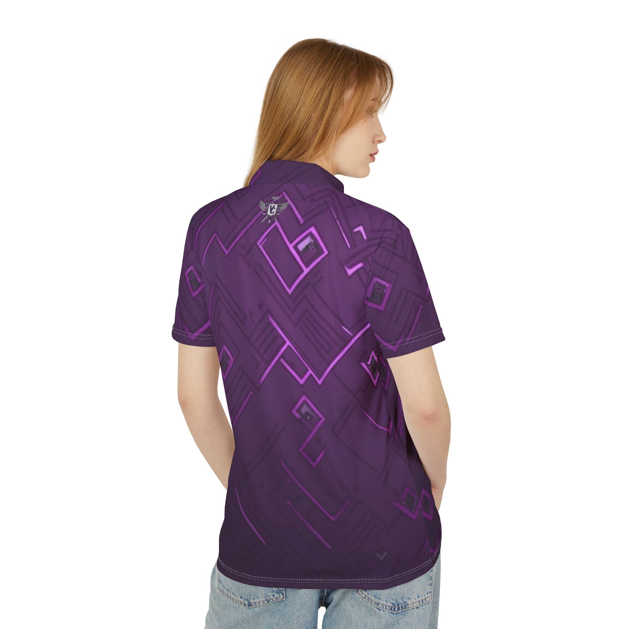 Modern Purple Geometric Unisex Polo Shirt - Stylish Casual Wear