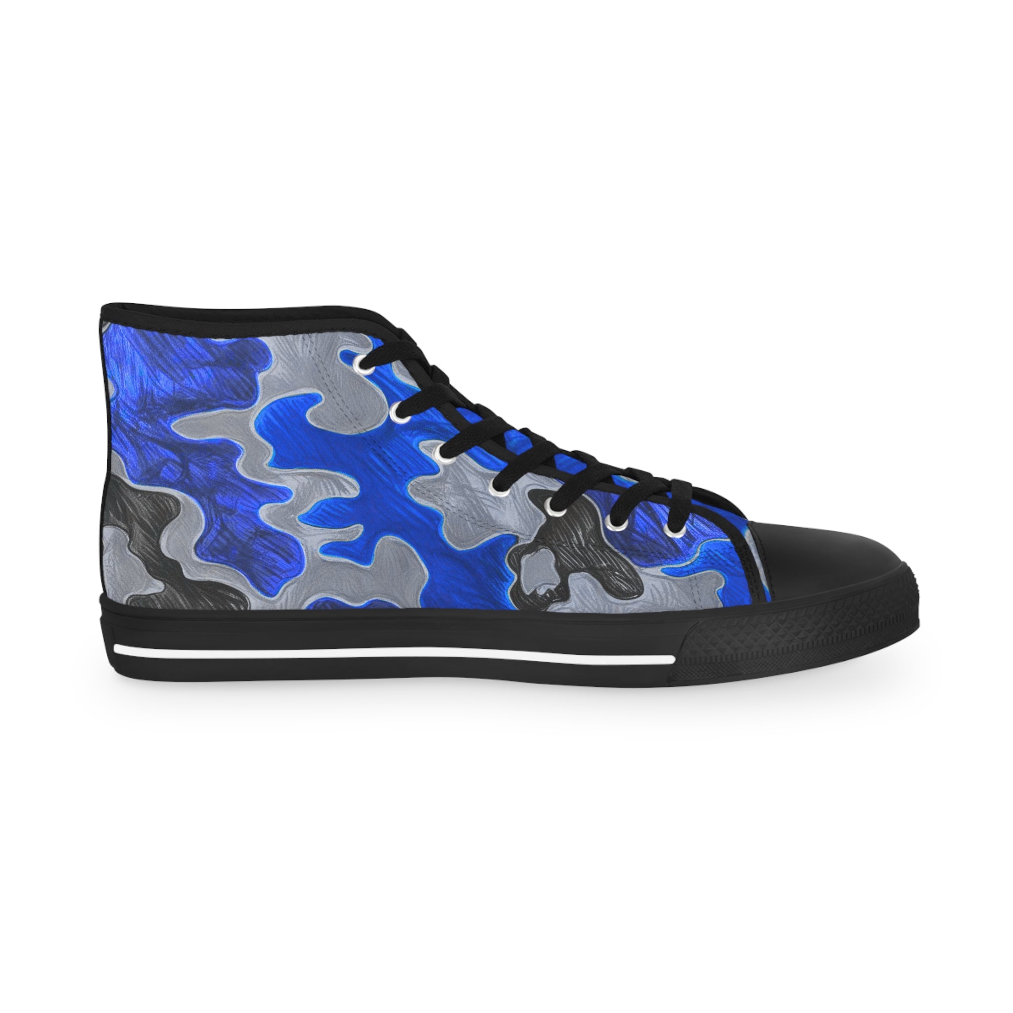 Men's High Top Sneakers - Bold Blue Camo Design for Stylish Comfort