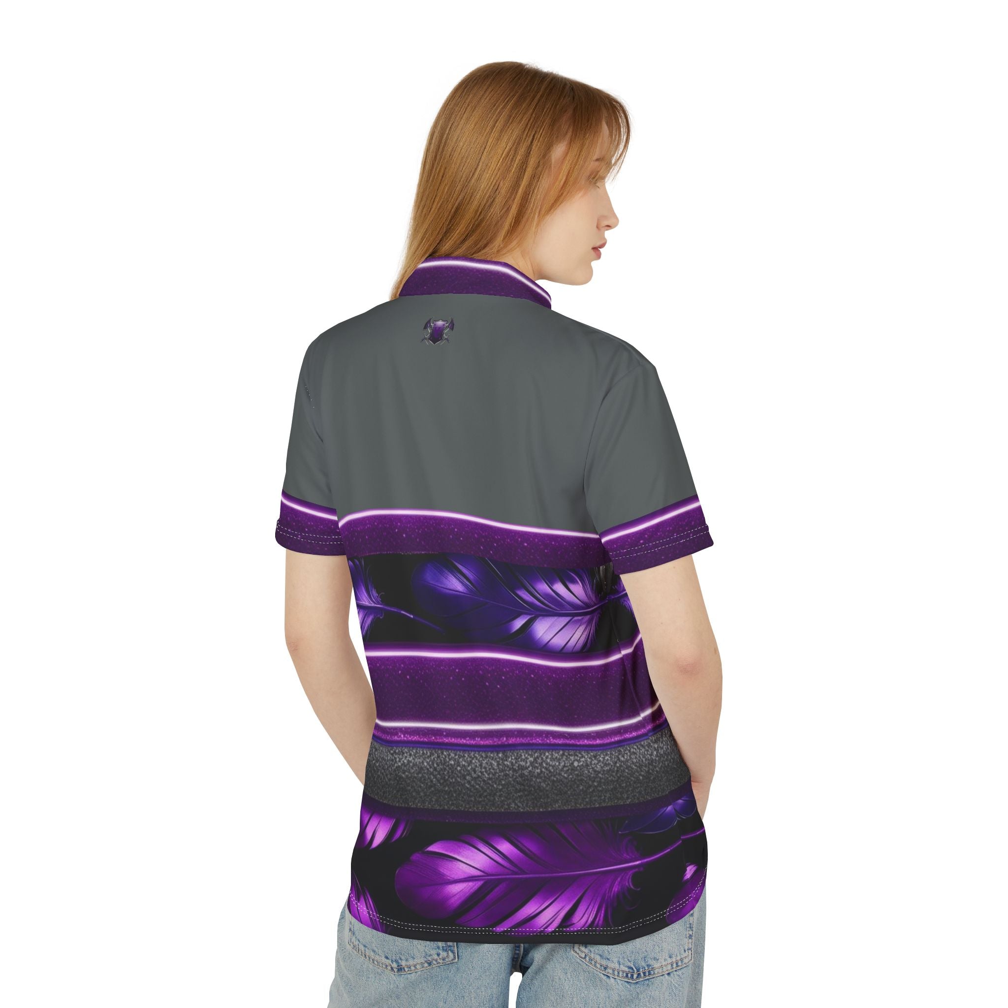Stylish Purple Feather Unisex Polo Shirt - Trendy Casual Wear