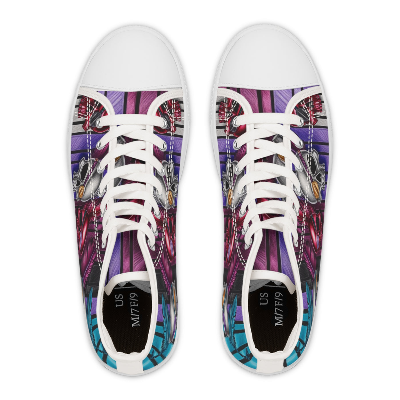 Women's High-Top Sneakers, Vivid Creations Designer Shoes Graphic Skull Design