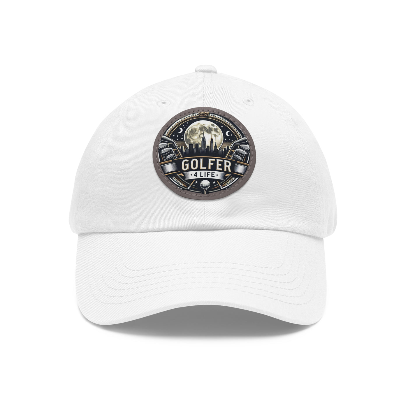 Dad Golf Hat with Leather Patch (Round), Golfer 4 Life / New York City Cap