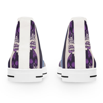 Women's High-Top Sneakers, Purple Skull W/Purple White & Aqua Blue Pattern