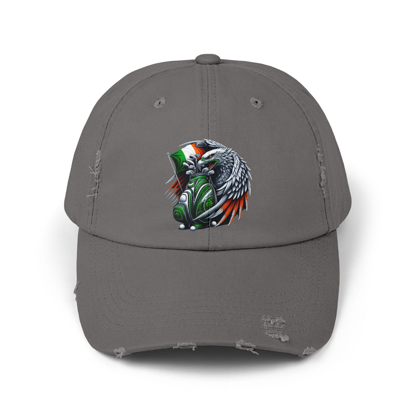 Distressed Golf Cap, Irish Flag Eagle Golf Bag Design Hat