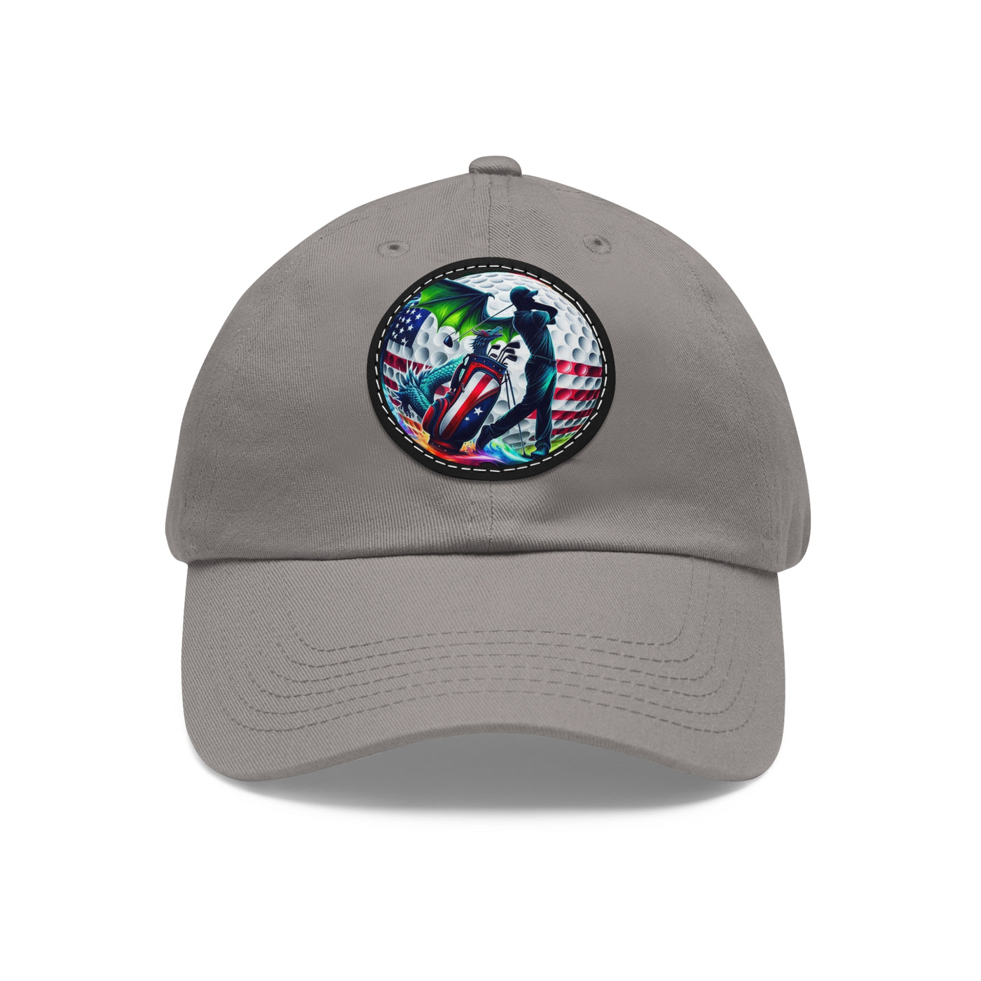 Dad Golf Hat with Leather Patch (Round), American Flag Silhouette Golf Ball Design