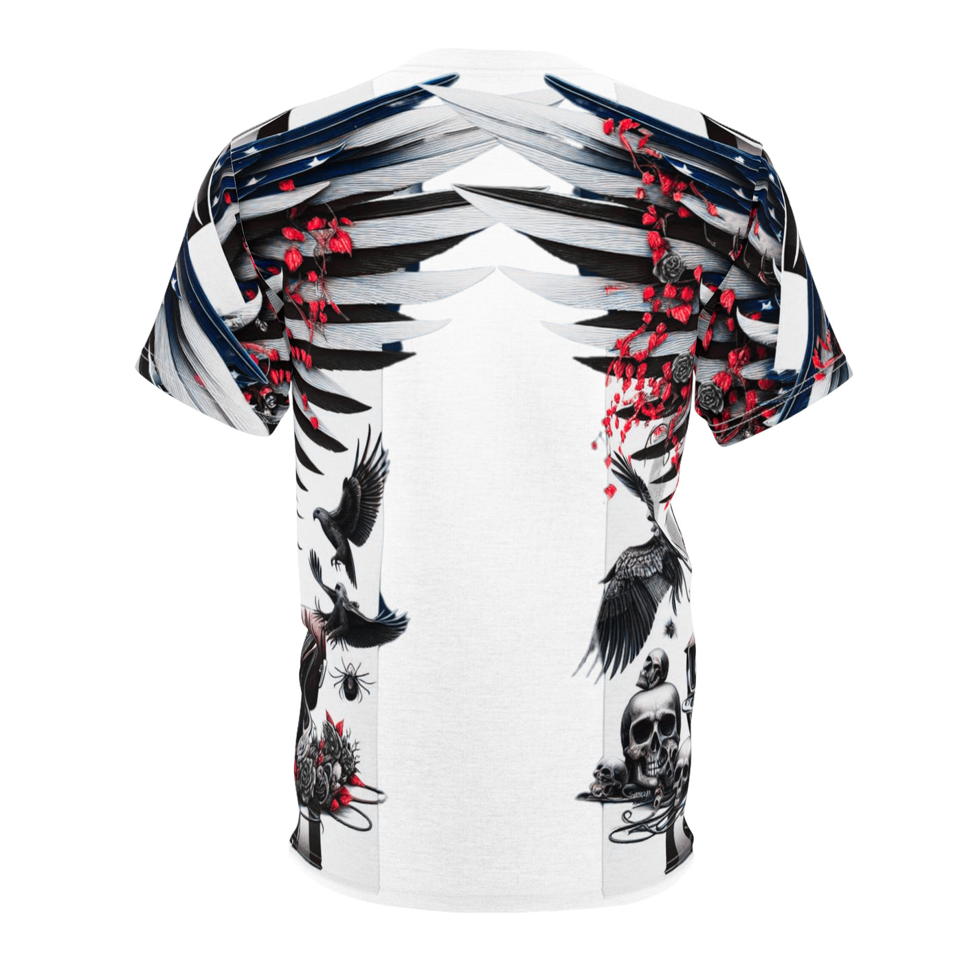 American Flag W/ 2-Winged Female Silhouette & Mustang T-shirt