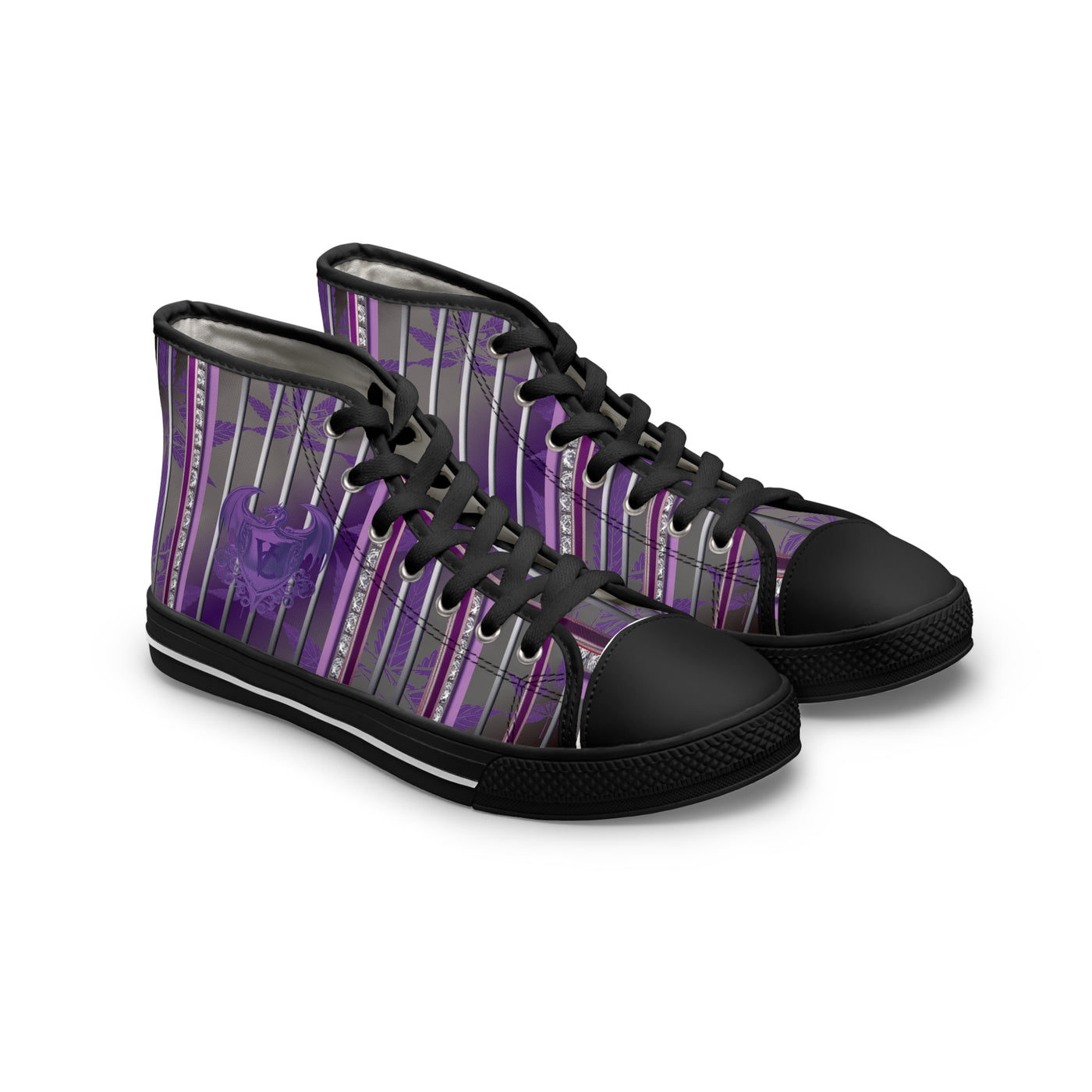 Women's High Top Sneakers - Stylish Purple Stripes Design