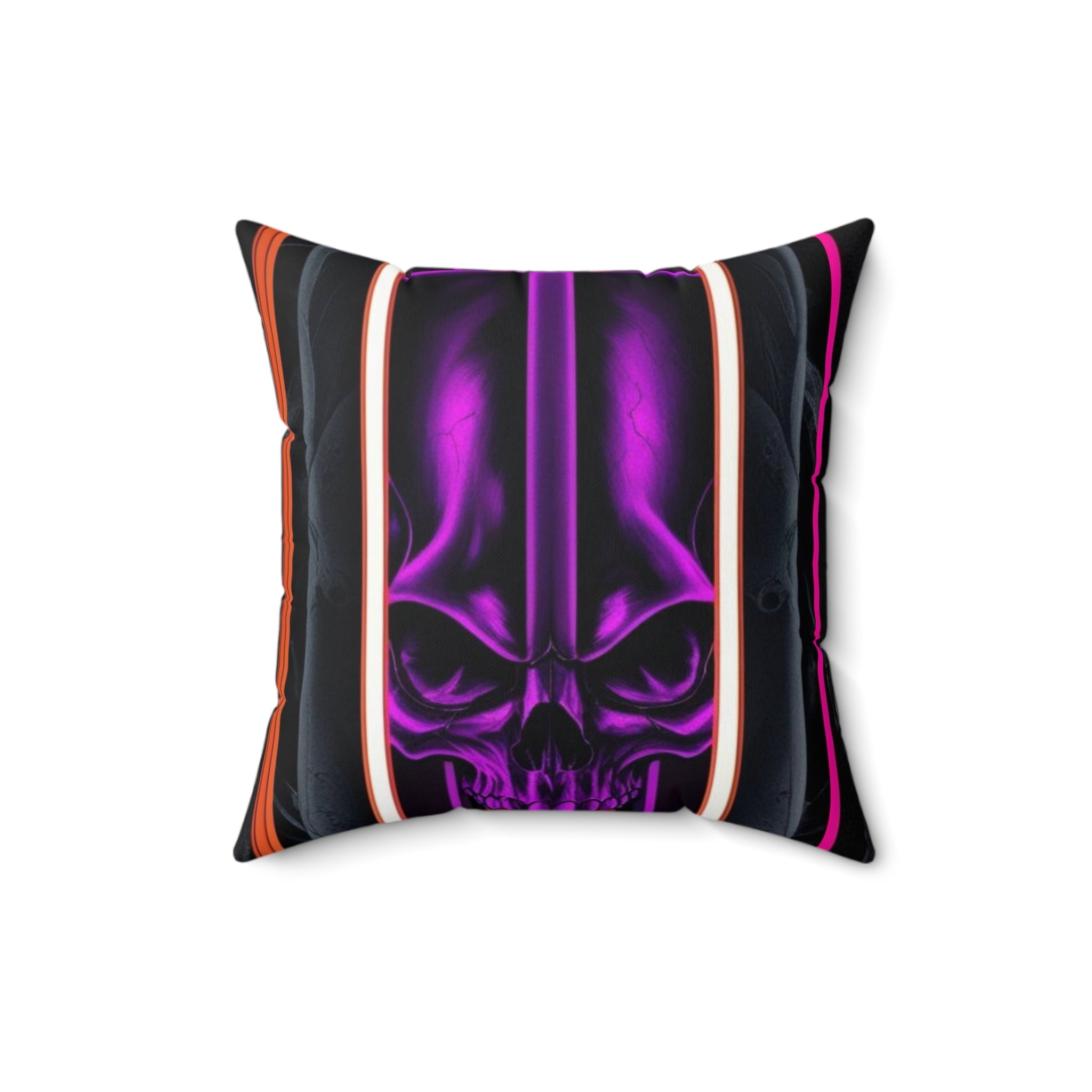 15, Polyester Square Purple Skull Pillow W/Red Gray & Black Stripped Pattern