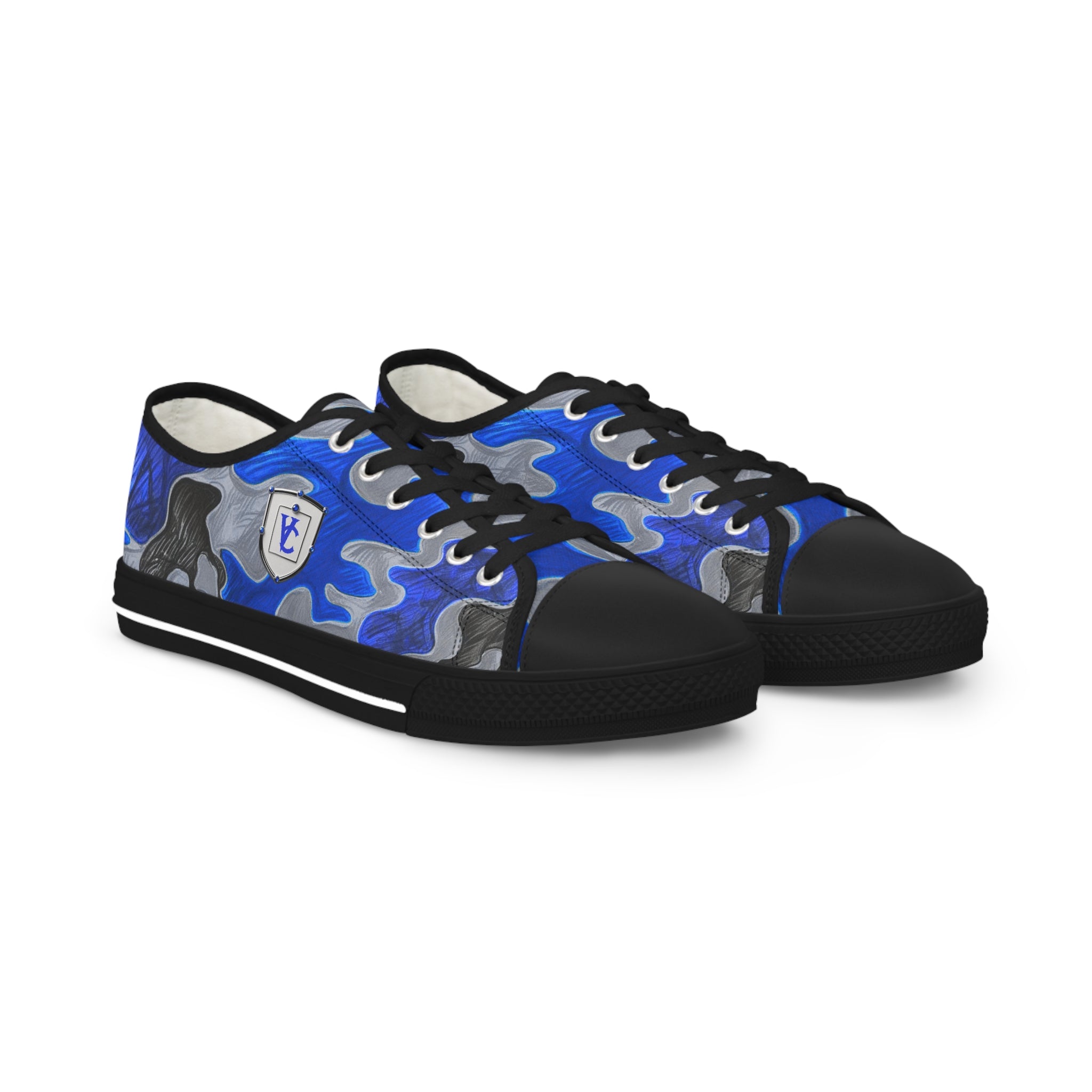 Stylish Men's Low Top Sneakers - Blue Camouflage Design
