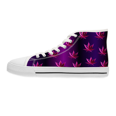 Trendy Women's High Top Sneakers with Purple Leaf Design