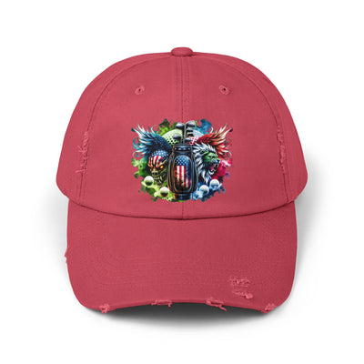 Distressed Golf Cap, American Flag Lion Head Golf Bag Design Hat