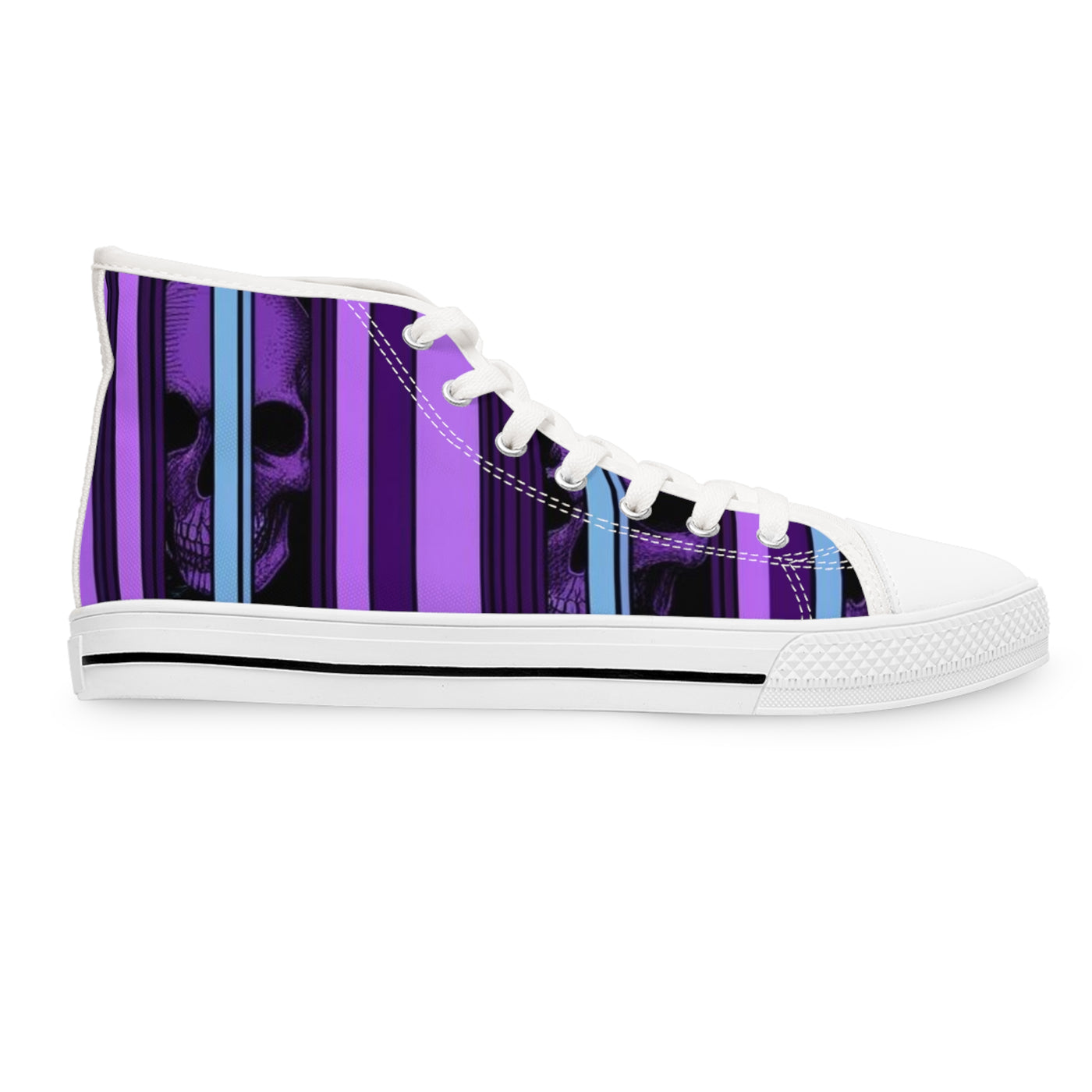 Women's High-Top Sneakers, Purple Skull W/Purple & Aqua Blue Pattern