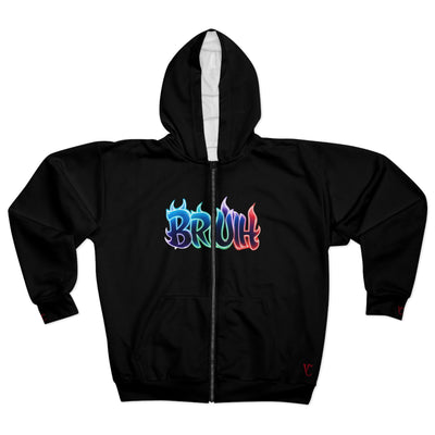 Men's & Women's Graphic Zip-Up Hoodie, Vivid Creations "BRUH" Hooded Sweatshirt