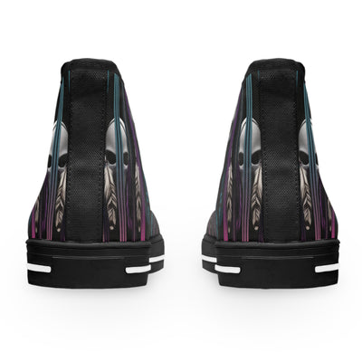 Women's High-Top Sneakers, Vivid Creations Designer Shoes Graphic Skull Design