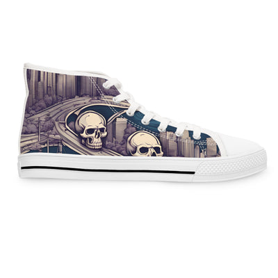 Women's High-Top Sneakers, Vivid Creations Designer Shoes Graphic Skull Design