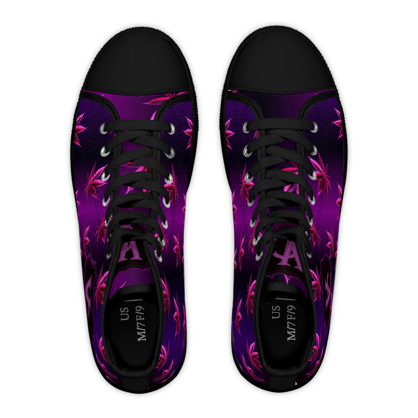 Trendy Women's High Top Sneakers with Purple Leaf Design