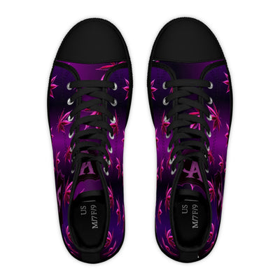 Trendy Women's High Top Sneakers with Purple Leaf Design