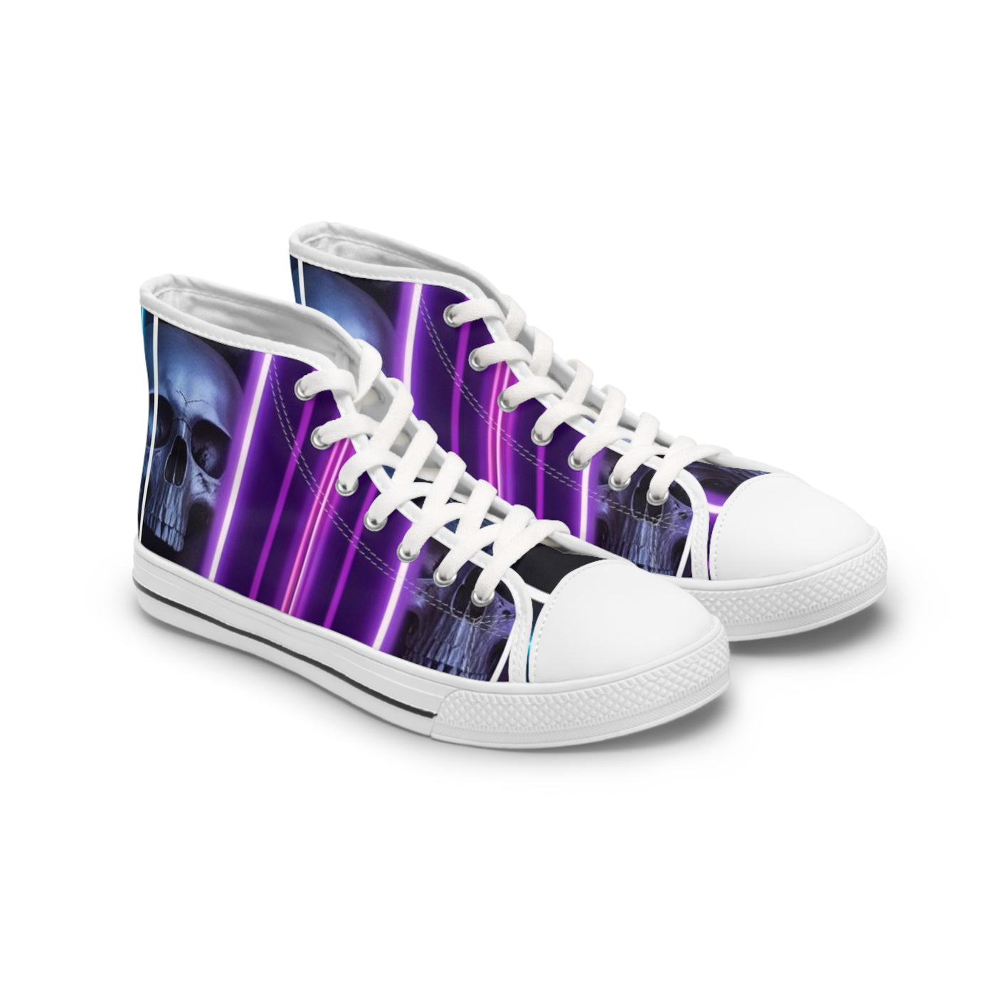 Women's High-Top Sneakers, Silver Skull W/Purple & Light Purple Pattern