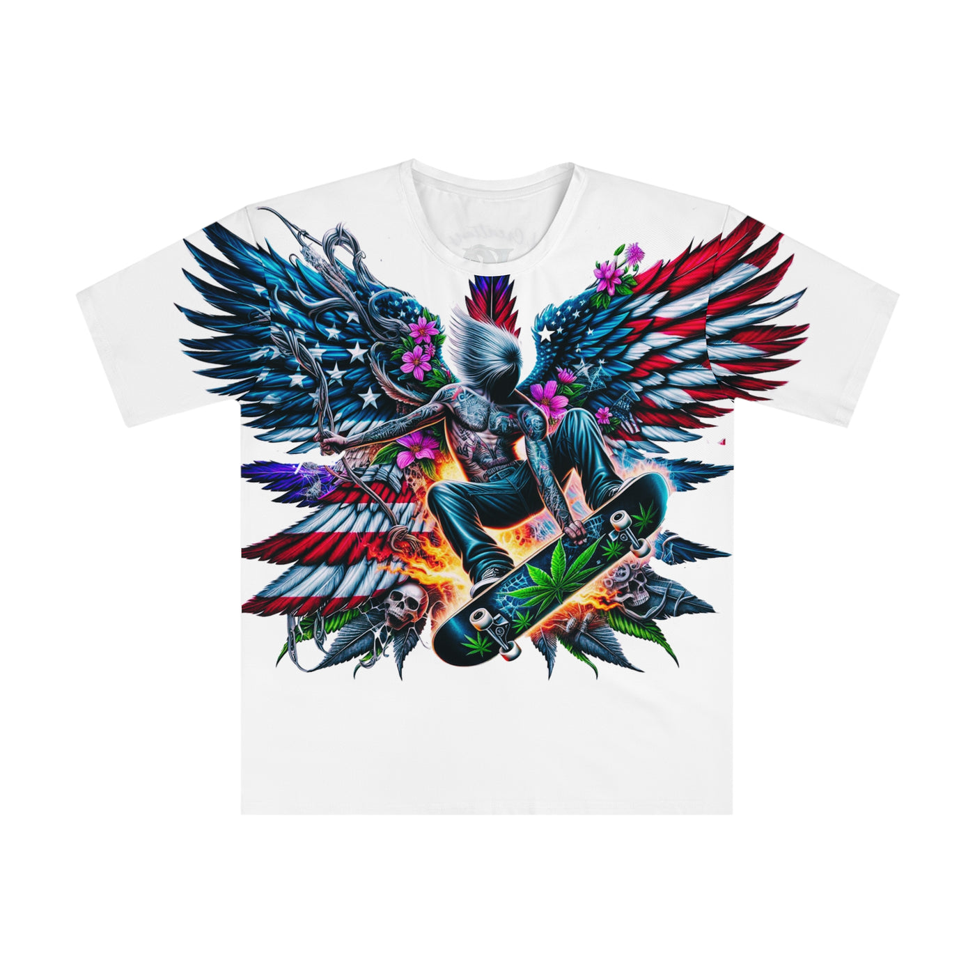 American Flag W/ Winged Male Skateboarding Silhouette T-shirt