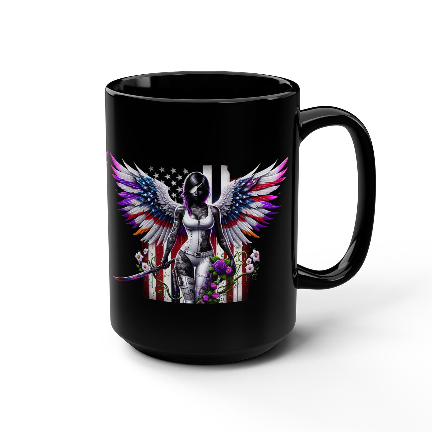 Black Mug, 15oz American Flag Mug