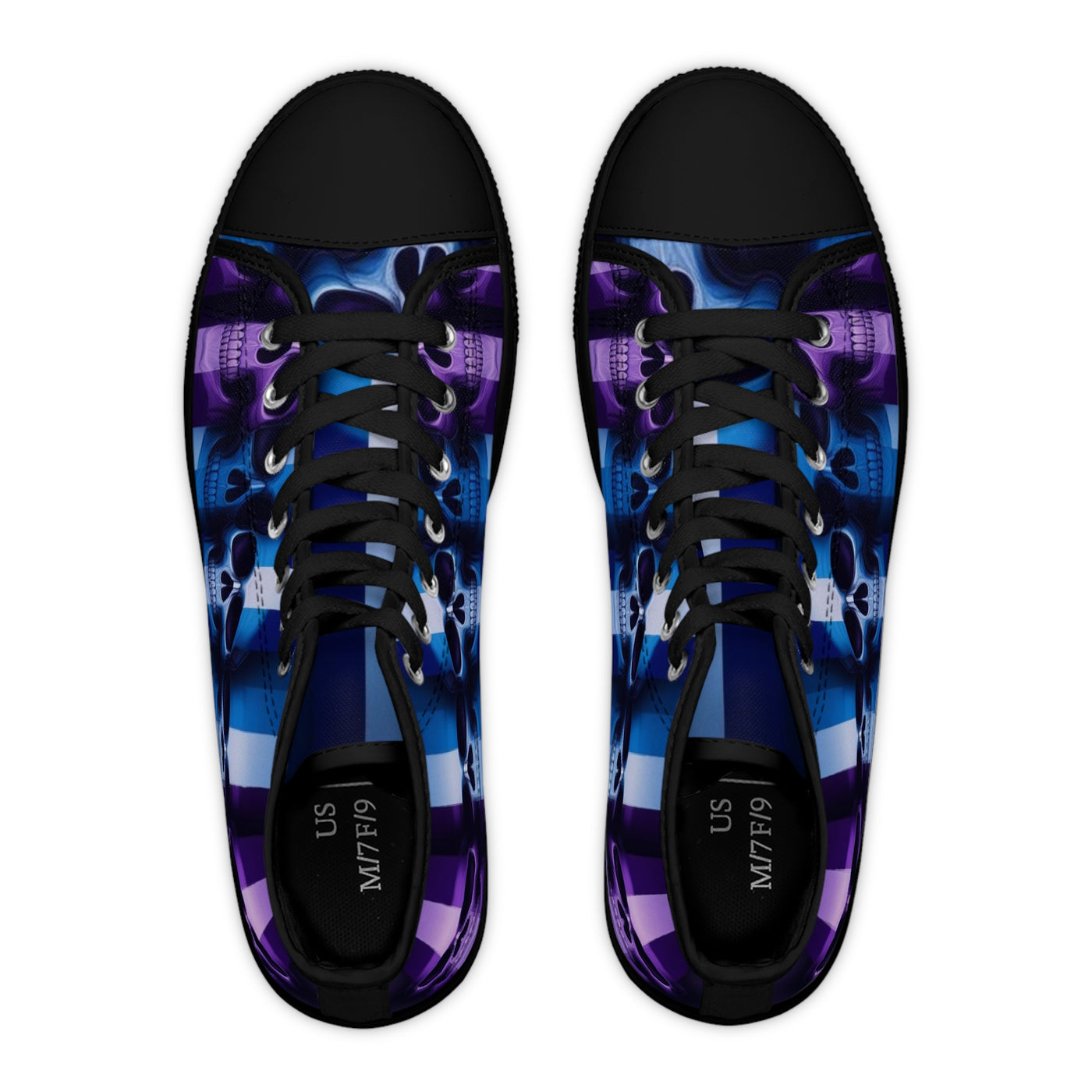 Women's High-Top Sneakers, Vivid Creations Designer Shoes Graphic Skull Design