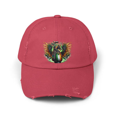 Distressed Golf Cap, Irish Flag Winged Dragon Head Golf Bag Design Hat