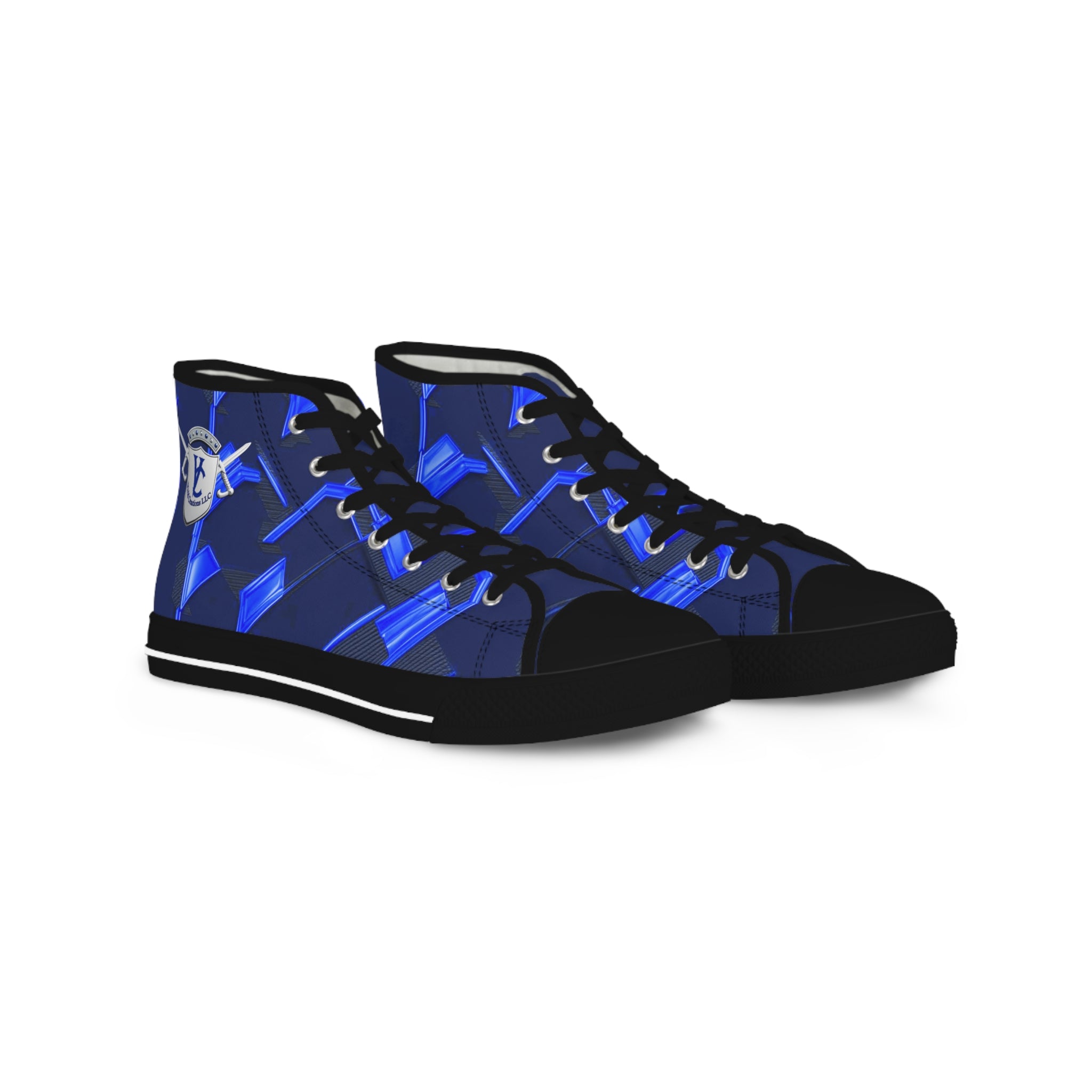 Stylish Men's High Top Sneakers with Blue Geometric Design