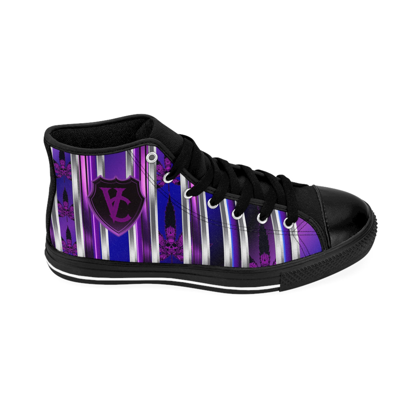 Stylish Women's Classic Sneakers with Purple Stripes & Shield Design